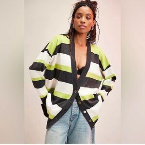NWT Free People League Of Her Own Oversized Striped Cardigan